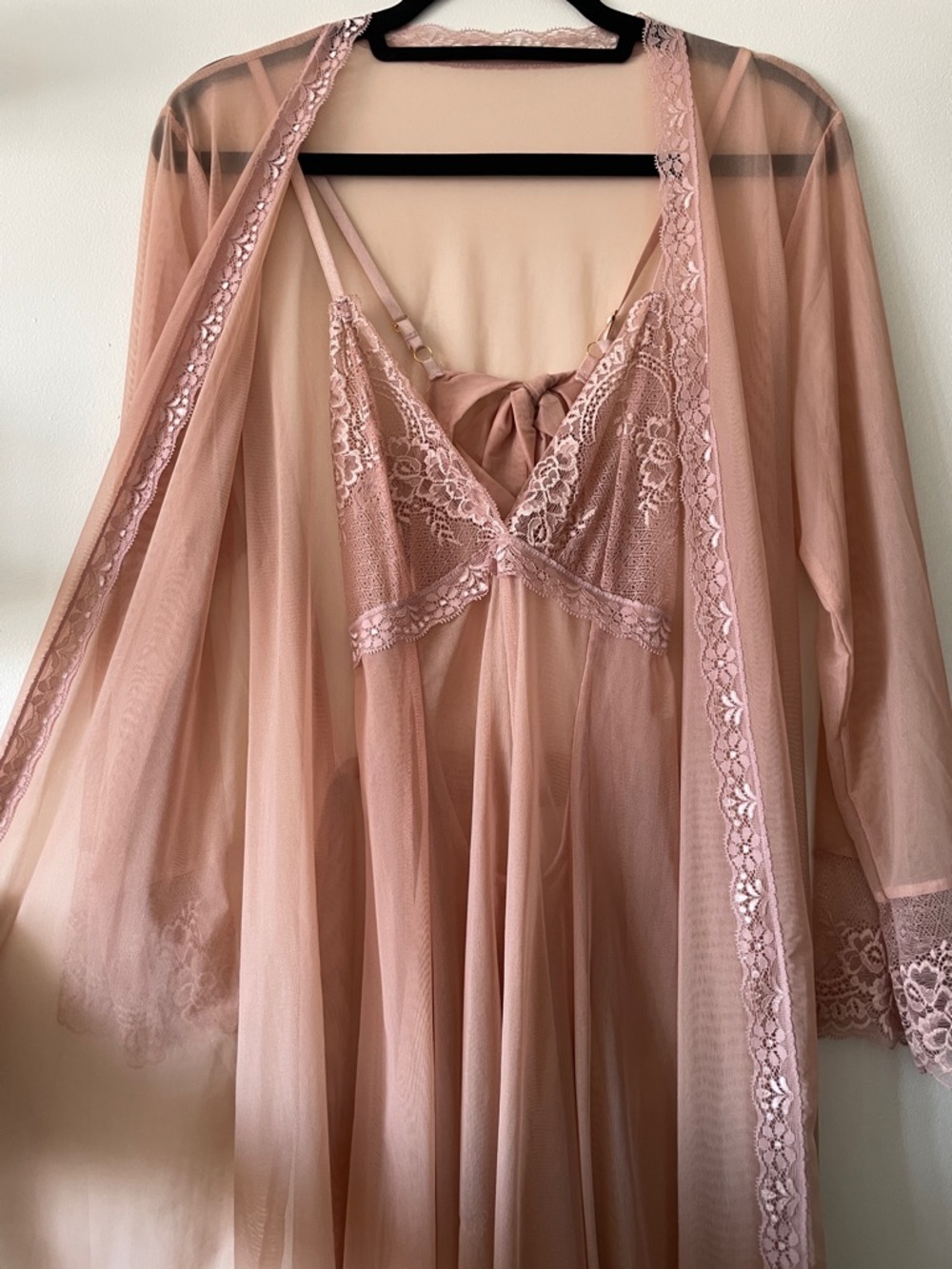 Blush Pink|Lace Trim Robe and Nightgown Set|Large- Runs Medium/Large|NWOT - Picture 4 of 8